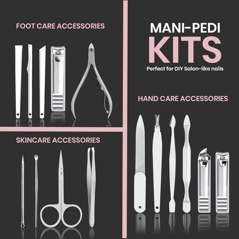 Utopia Care Manicure Kit, 15 Piece Professional Stainless Steel Nail Clippers Set for Men and Women with Travel Case,