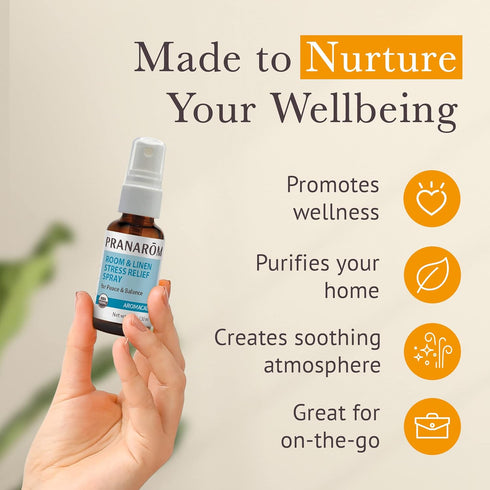 Pranarom Aromacalm Room & Linen Stress Relief Spray, 1oz, Orange, Bergamot, Lavender, Ylang Ylang, Essential Oil.