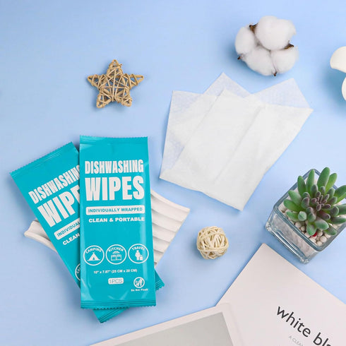 Individually Wrapped Dish Cleaning Wipes, Portable Kitchen Disposable Soap Wipes, 50 Pcs for Outdoor Travel Cleaning