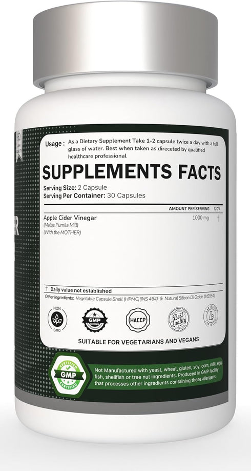 Heroot 500mg 120 Apple Cider Vinegar (ACV) Non-GMO, Gluten Free Supplement | Capsules
