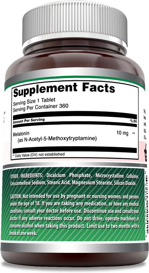 Amazing Formulas Melatonin Supplement, 10 Mg per Serving, 360 Tablets, Non-GMO