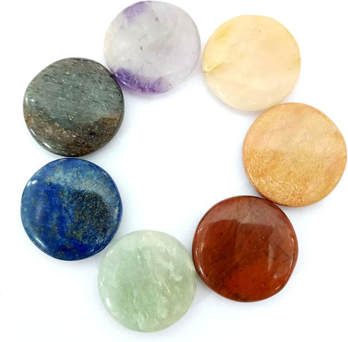 7 Chakra Stones Round Set - Natural Healing Crystals for Reiki, Meditation & Energy Balance, Spiritual Wellness