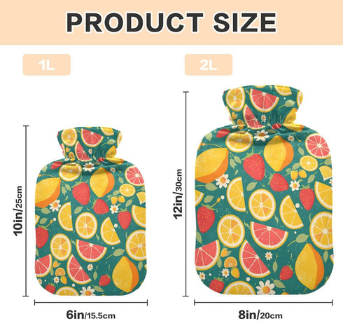 SyXIOP Summer 2L Fresh Fruits Blue Water Bottle for hot Water with Soft Cover, Warm Water Bottle for Bed for Menstrual