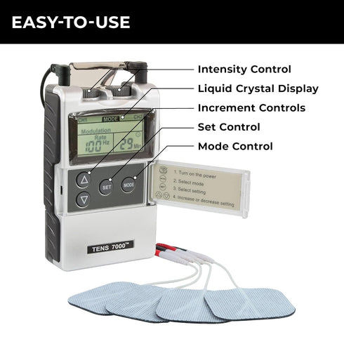 TENS 7000 Digital Muscle Stimulator Unit with Accessories for Back, Shoulder, Neck, Sciatica, Nerve, and Hip Pain Relief