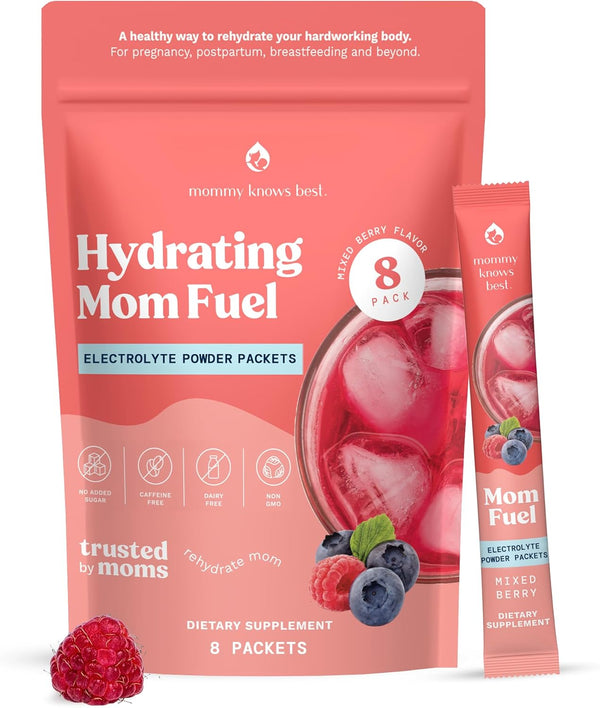 Mommy Knows Best Mom Fuel Electrolyte Drink Mix for Hydration Support, 8 Count for Pregnancy and Lactation