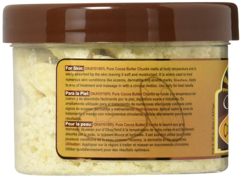 OKAY 100% Pure Cocoa Butter Chunk, 8oz/227gr
