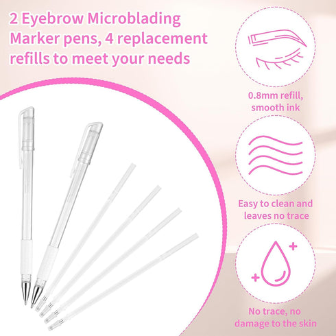 2pcs Eyebrow Microblading Marker Pens, Skin Marker Pen for Eyebrow Makeup Position Mapping with 4 Refills (White)