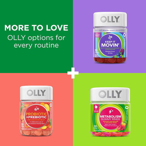 OLLY Fiber Gummy Rings, 5g Prebiotic Fiber, Digestive Support, FOS, Berry Melon, 50ct