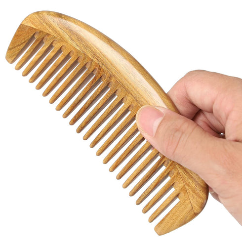 Onedor Handmade 100% Natural Green Sandalwood Hair Combs - Anti-Static Wooden Detangler Comb (Oval Fine Tooth)