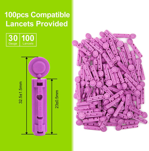 AUVON Lancing Device with Less Pain Design - Blood Sample Pen and Twist Top 100pcs 30 Gauge Lancets for Blood Sugar