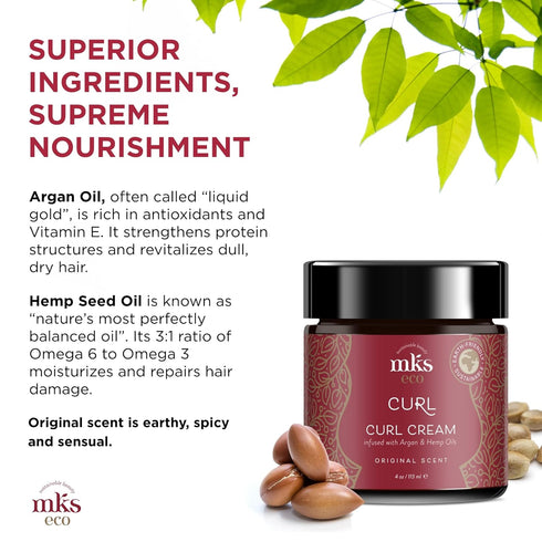 MKS eco Curl Cream, Original Scent - 4 oz, Define Curls, Eliminate Frizz & Flyaways, Vegan & Cruelty Free