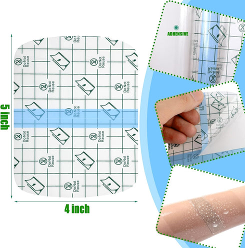 Nuanchu 50 Pcs Transparent Stretch Waterproof PU Film Bandages, Tattoo Bandage Wound Dressing Skin Cover