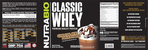 NutraBio Classic Whey Protein Powder - 25G Protein Per Scoop, No Fillers, Chocolate Milkshake Flavor, 2 Pounds
