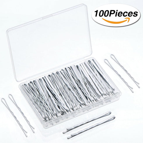 Hicarer 100 Pieces White Bobby Pins - 2.2 Inch Hair Pins for Women, Wave Hair Clips Bulk with Storage Box