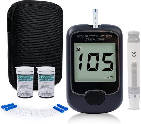 Blood Glucose Monitor Kit - Exactive EQ Diabetes Testing Kit with 50 Codefree Test Strips and Lancets