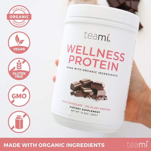Teami Wellness Vegan Protein Powder, Organic Ingredients, Smooth Textured Chocolate, 14 Servings, 13.6 Ounce