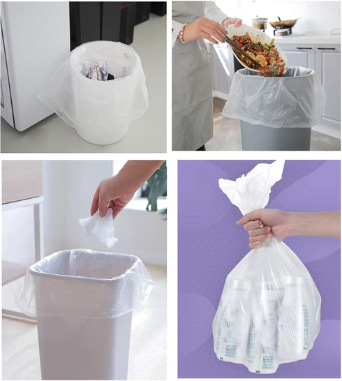 100 Count Small Trash Bags - 4 Gallon Clear Garbage Bags - Strong, Leakage-Free, Unscented Thick for Bathroom, Office,