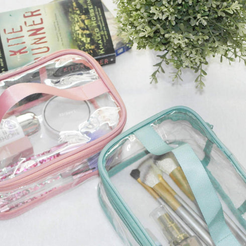 Toiletry Bag Makeup Cosmetic Clear Bag, Portable Waterproof Transparent Travel Storage in Pink