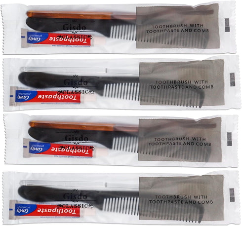 30 pcs Disposable Toothbrushes with 10g Toothpaste and 7inch Black Comb, Individually Wrapped for Hotel, Airbnb,