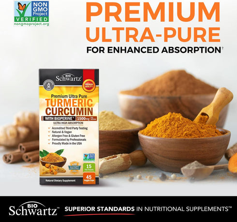 Turmeric Curcumin with Black Pepper Extract 1500mg - High Absorption Ultra Potent Turmeric Supplement with 95% Curcuminoids and BioPerine - Non GMO Turmeric Capsules for Joint Support - 45 Capsules