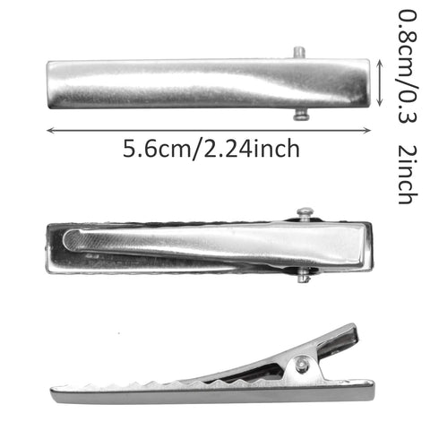 Silver Metal Alligator Hair Clips - 100 Pcs Flat Top with Teeth, 55mm, Hairdressing Salon Hairpins
