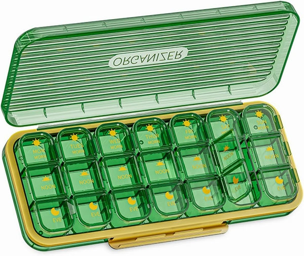 JWYTA 7-Day Pill Organizer 14 or 21 Compartment Weekly Medication Box with Dust-Resistant
