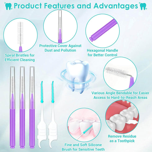 Lezmarket 300PCS Interdental Brushes for Braces, Soft and Bendable Dental Brush, Purple