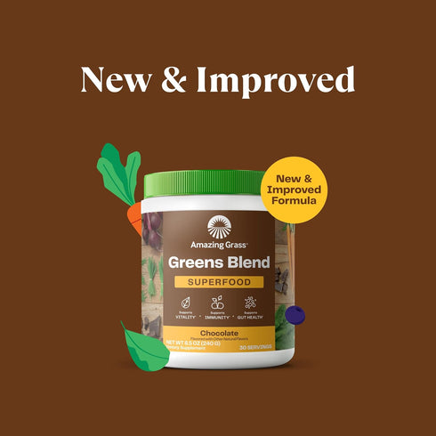 Amazing Grass Greens Superfood Powder, Chocolate, 30 Servings: Digestive Enzymes, Probiotics, Spirulina & Chlorella