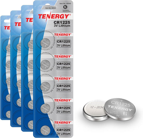 Tenergy 3 Volt CR1225 Button Cell Batteries (20 Pack) for Thermometers, Key Fobs, Medical Devices, and More