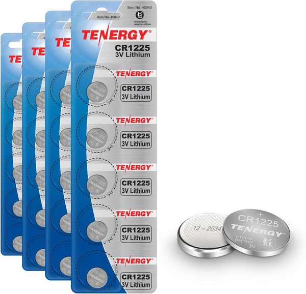 Tenergy 3 Volt CR1225 Button Cell Batteries (20 Pack) for Thermometers, Key Fobs, Medical Devices, and More