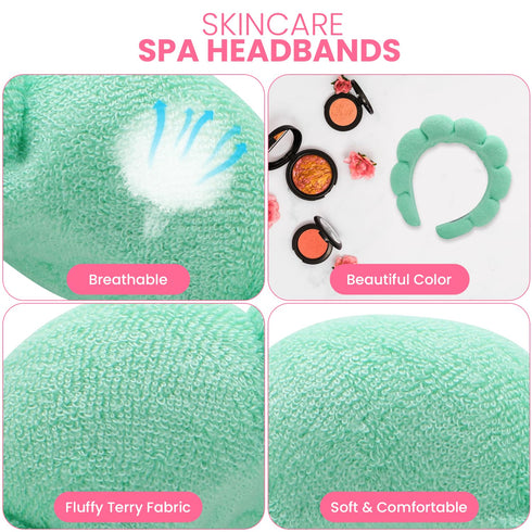 Spa Headbands for Washing Face - 3 Pc Set of Skincare Headbands with Wristbands, Cute Hair Accessories