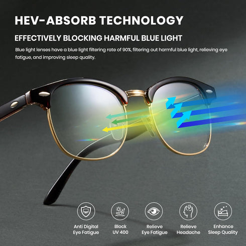 Cyxus Retro Semi Rimless Blue Light Glasses for Men, Clear Gaming Glasses, Anti Harmful Blue Light