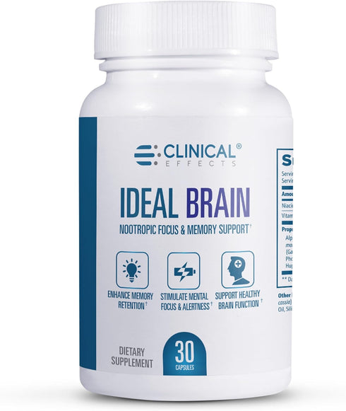 Clinical Effects Ideal Brain Dietary Supplement for Nootropic Focus and Memory Support, 30 Capsules