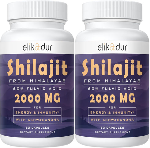 60,000 MG Shilajit Pure Himalayan Organic Capsules - 120 Capsules for Energy Boost & Immune Support