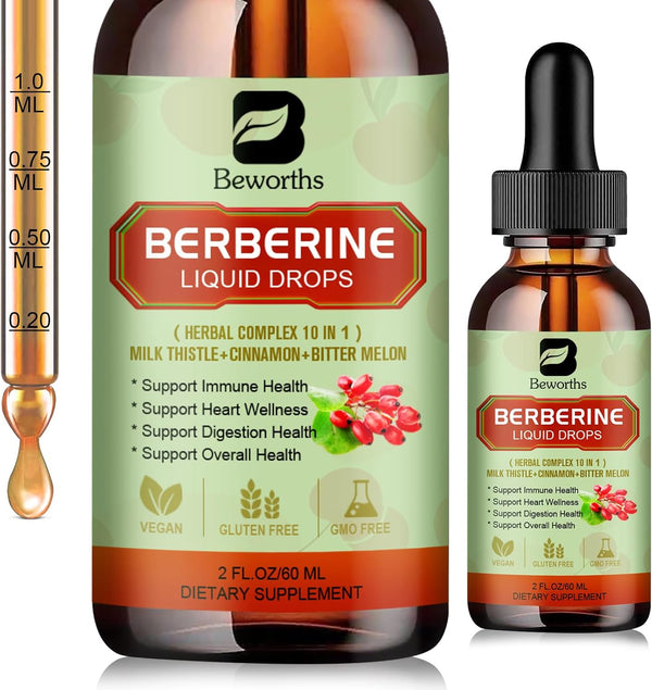 Berberine HCL Supplement 60 Veggie Capsules with Turmeric, Bitter Melon, Milk Thistle, Ceylon Cinnamon for Immune &