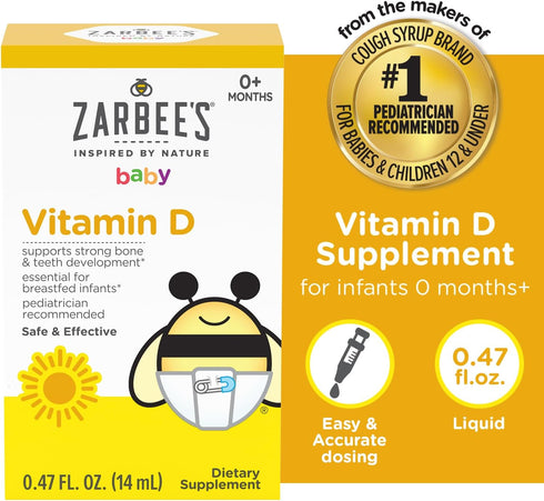 Zarbee's Vitamin D Drops for Infants, 400IU (10mcg), Baby & Toddler Liquid Supplement, 2 Pack, 0.47 Fl Oz Bottles