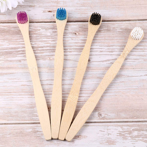 Scraper Bamboo Brush for Adults, Oral Deep Cleaning Toothbrush, 4pcs (White Blue Black Violet)
