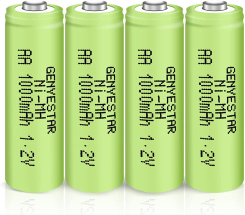 Rechargeable AA NIMH 1.2V 1000mAh Batteries, 4 Pack, Pre-Charged for Solar Light Replacement