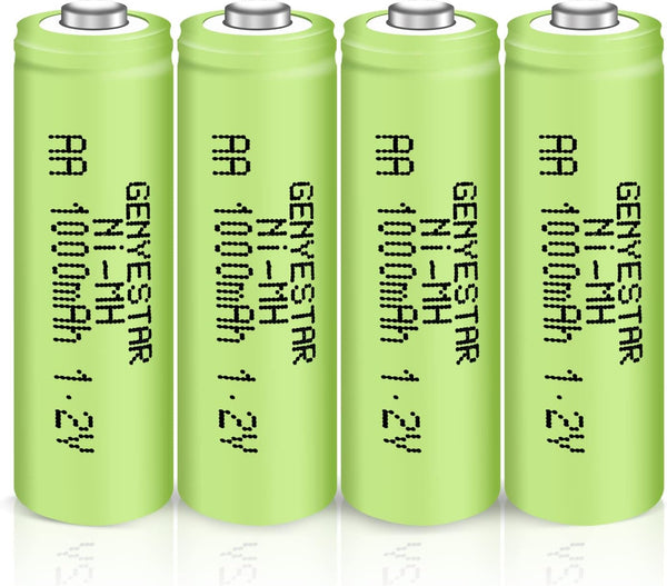Rechargeable AA NIMH 1.2V 1000mAh Batteries, 4 Pack, Pre-Charged for Solar Light Replacement