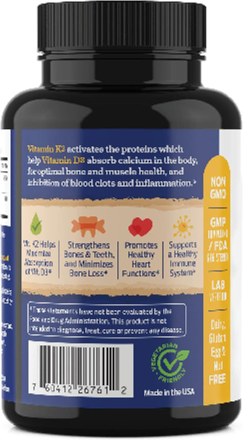 ForestLeaf Vitamin D3 + K2 (MK7) Supplement, 5000 IU Max Absorption, 60 Veggie Capsules for Bone Health