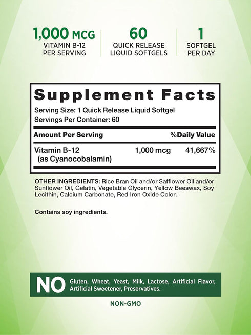 Nature's Truth Vitamin B12 | 1000 mcg | 60 Softgels | Non-GMO & Gluten Free Supplement