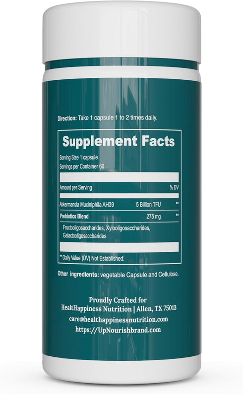 Akkermansia Muciniphila Probiotics | 5 Billion TFU for Digestive Health | Prebiotics & Probiotics for Women & Men | 60