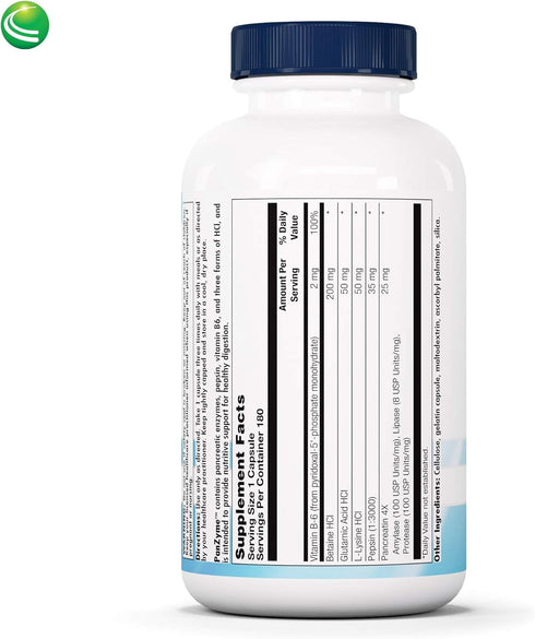 Nutra BioGenesis PanZyme - B Vitamins, Betanine HCl, and Pancreatin Digestive Enzymes, 180 Capsules