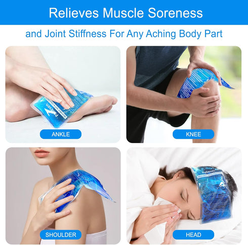 Reusable Gel Ice Packs for Injuries, Hot & Cold Compress, Pain Relief, Flexible Therapy, 5 Pack - Blue