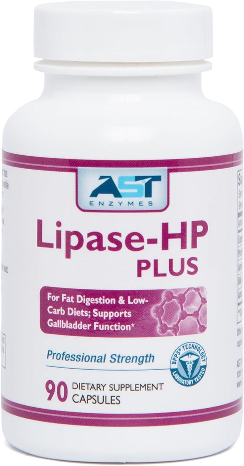 AST Enzymes Lipase-HP Plus, 90 Vegetarian Capsules, Digestive Enzymes for Fatty Foods