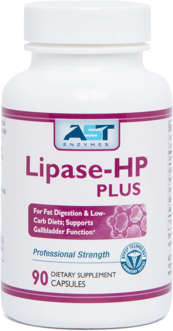 AST Enzymes Lipase-HP Plus, 90 Vegetarian Capsules, Digestive Enzymes for Fatty Foods