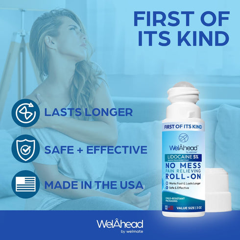 WelAhead 5% Lidocaine Roll On | Maximum Strength Topical Pain Relief with Aloe Vera | Fast Acting | No Mess Applicator