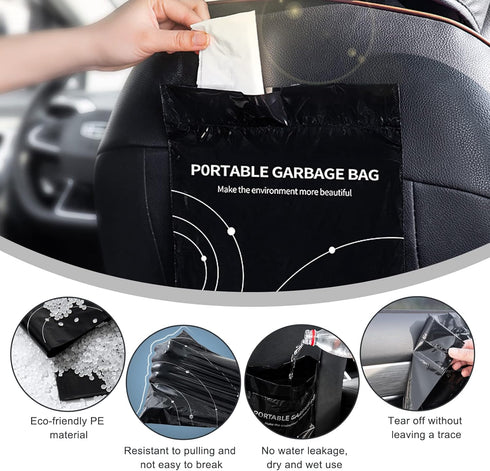 Disposable Trash Bags for Cars, 100 Pcs Vomit Bags, Portable Drawstring, Self Adhesive Cleaning Bags