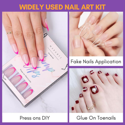 Makartt Nail Glue Kit - Brush on Nail Glue 7ML, Glue Remover 10ML, Cuticle Oil, and Wooden Sticks