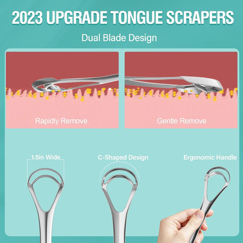RONAVO Tongue Scraper for Adults, Stainless Steel Cleaner with Dual Scraping Head Design